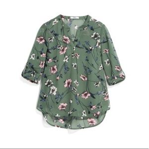 Green, floral blouse